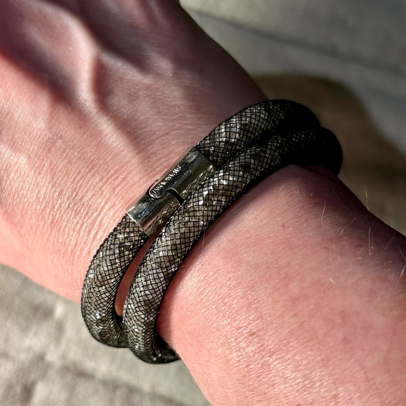 Swarovski Stardust Black Silver Crystal Double Mesh Bracelet Choker - Picture 1 of 5